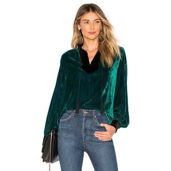 House Of Harlow 1960 x Revovle Green Velvet Long Sleeve Peasant Blouse small - Picture 12 of 12